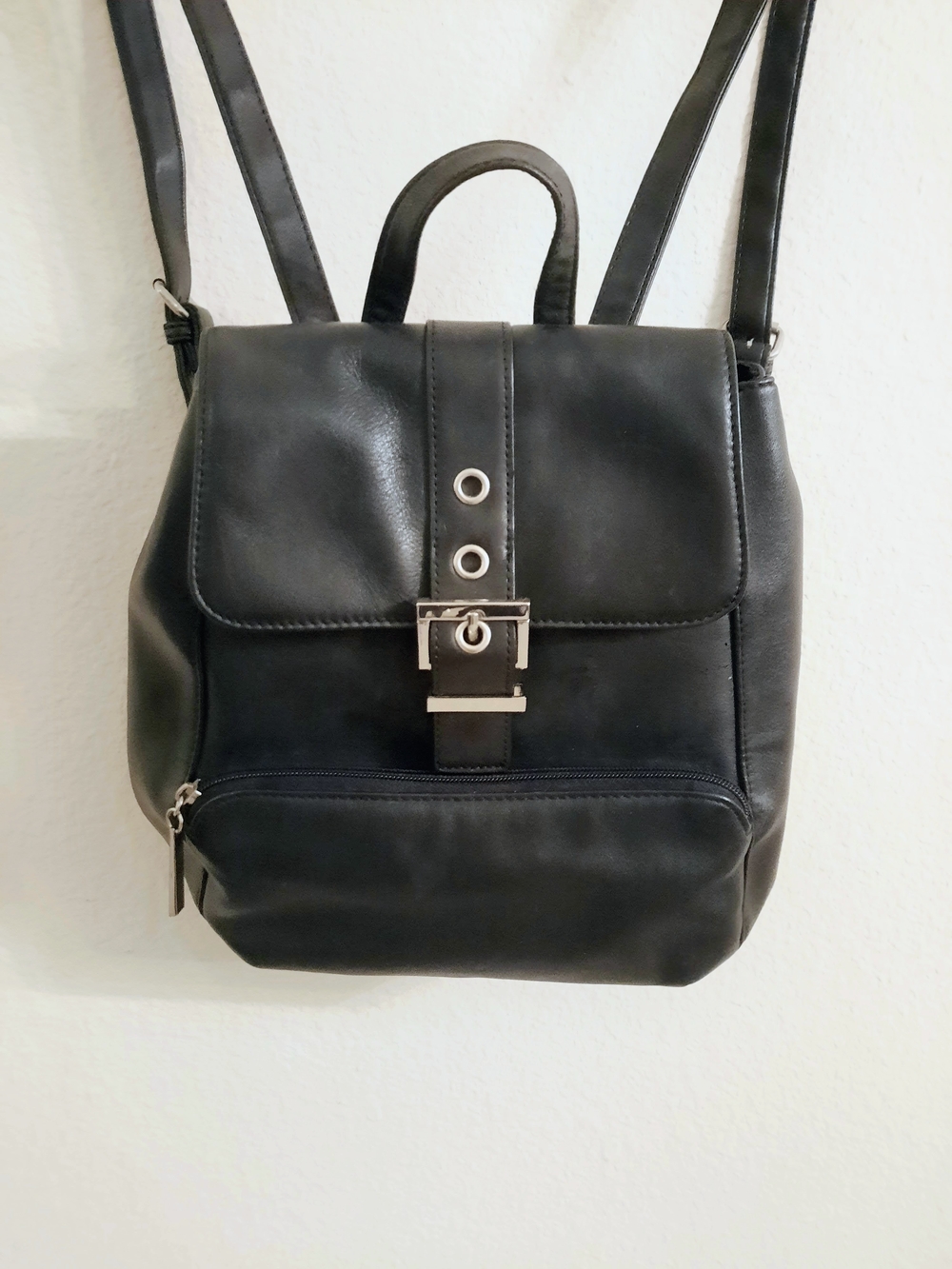 Black Leather-Look Men's Backpack Sling Bag